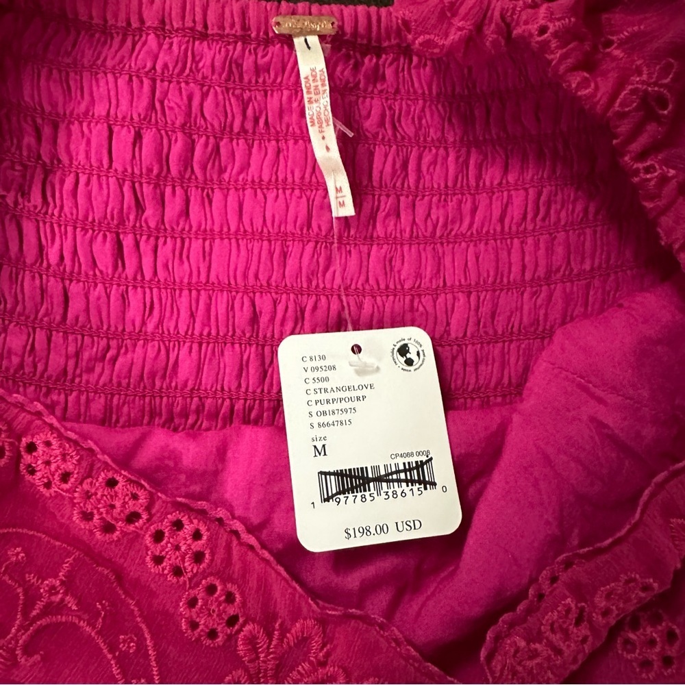 NWT Free People Malina Dress Strangelove Pink Eyelet Embroidered Boho Size M - Picture 9 of 10